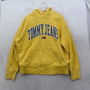 Tommy Hilfiger Hoodie Mens XL Yellow Logo Spell Out Embroidered Pullover